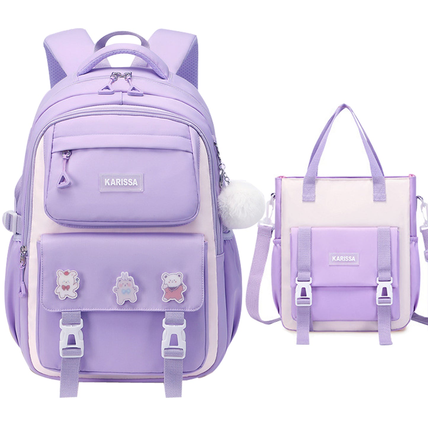 KEBEIXUAN Mochilas para Niñas Bolas de Piel e Insignias Escolares
