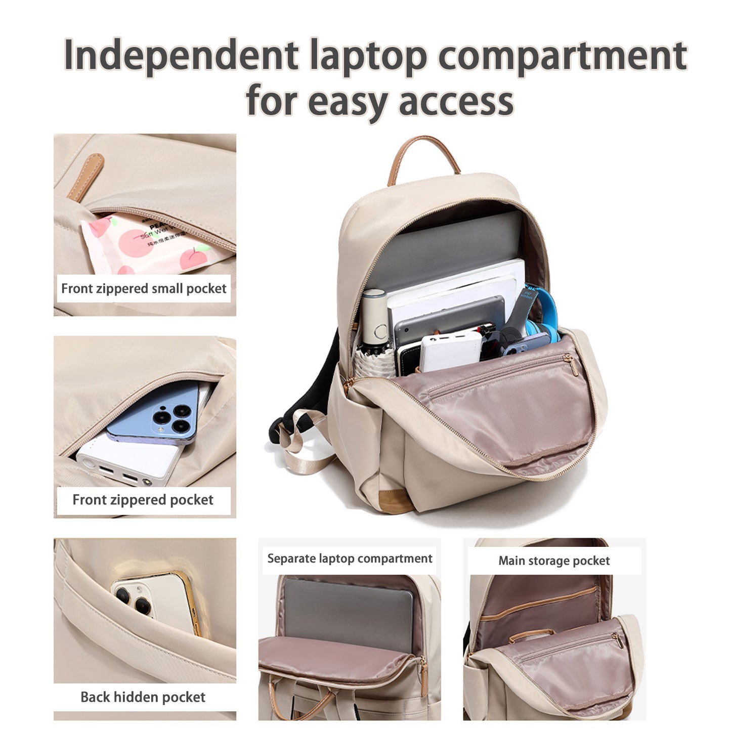 KEBEIXUAN Women’s Stylish Laptop Backpack – Waterproof Work Bag with Laptop Compartment for College, Travel & Daily Use