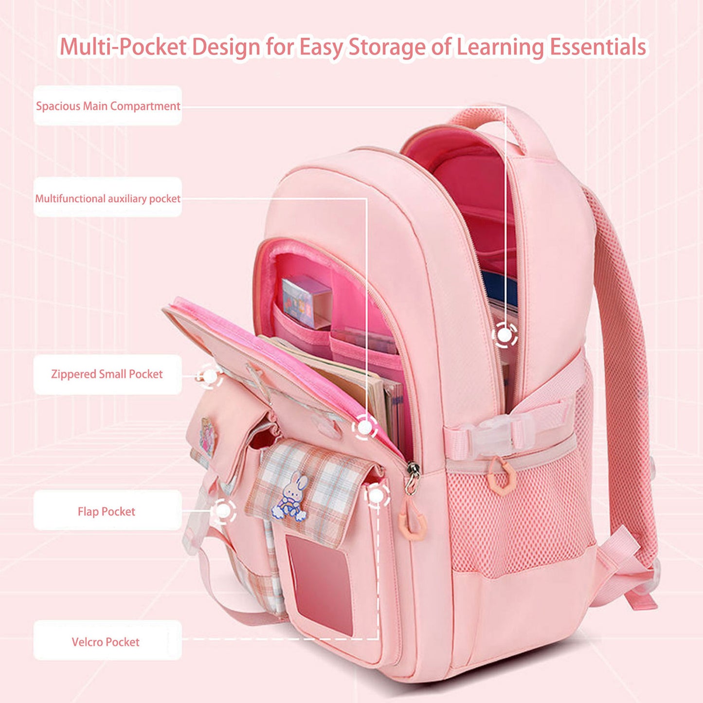 KEBEIXUAN 3-Piece School Bag Set for Girls – Kawaii Backpack with Lunch Bag & Pencil Case for Ages 6–15