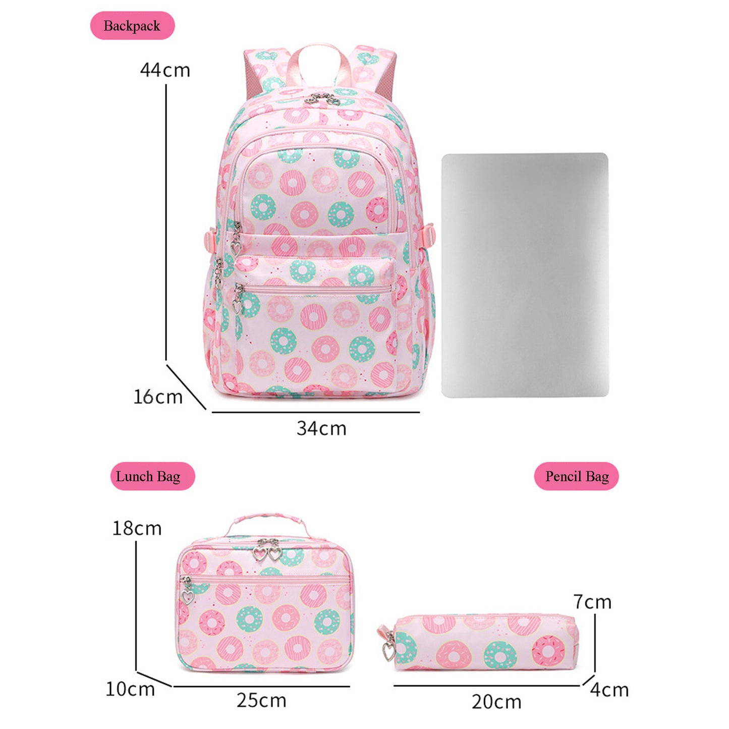 KEBEIXUAN Mochilas para niñas conjunto casual con bolsa de almuerzo
