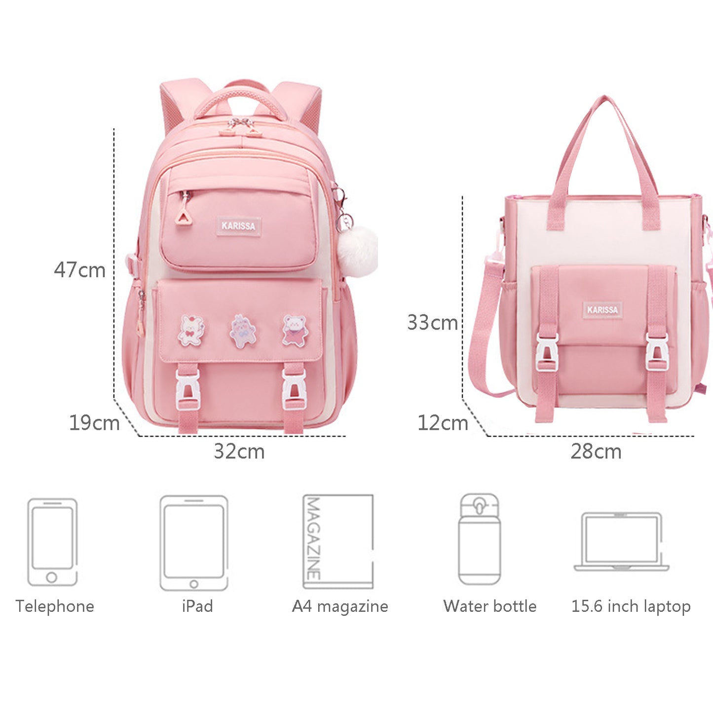 KEBEIXUAN Mochilas para Niñas Bolas de Piel e Insignias Escolares