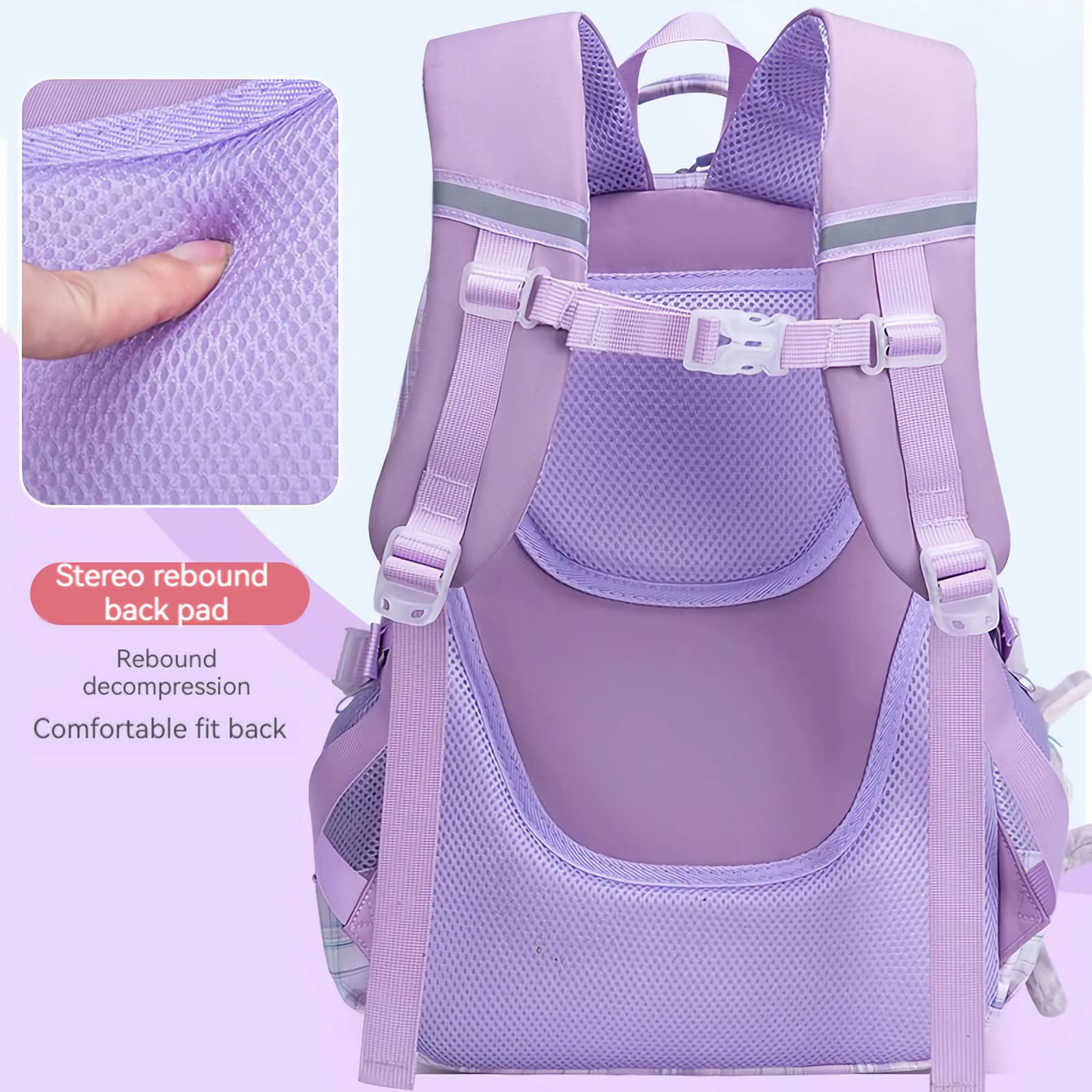 KEBEIXUAN Cute Backpack Set for Girls Age 6-12 - Large Capacity School Bookbag with Multi-Pockets + Matching Tote Bag (Pink/Purple)