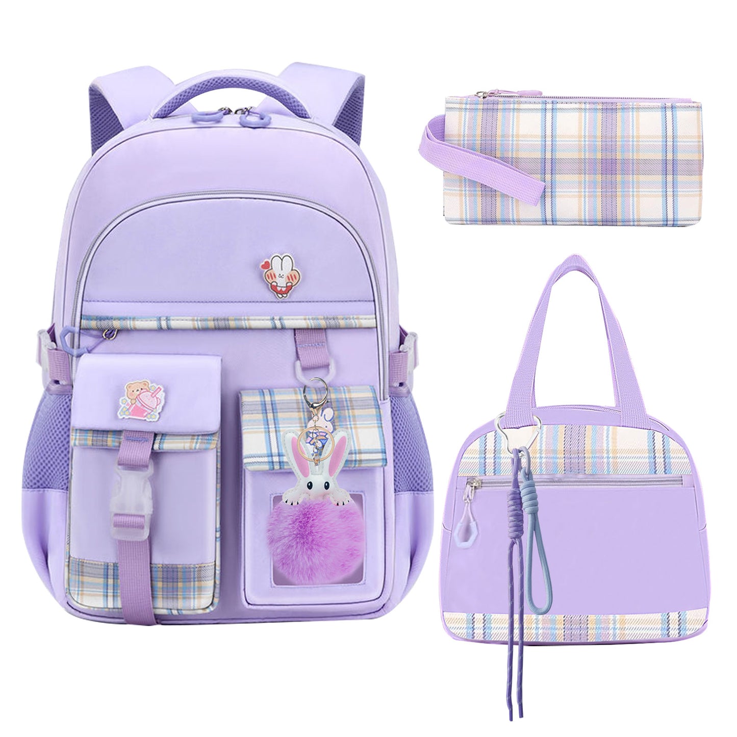 KEBEIXUAN 3-Piece School Bag Set for Girls – Kawaii Backpack with Lunch Bag & Pencil Case for Ages 6–15