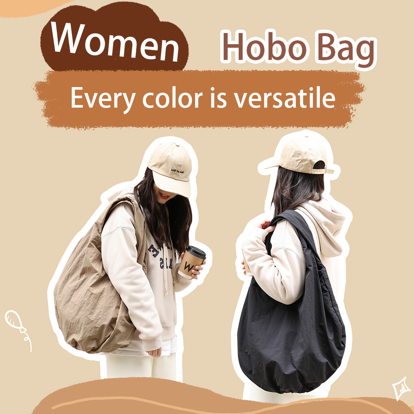 KEBEIXUAN Hobo Bags for Women Stylish Large Capacity Shoulder Bag Casual Messenger Slouchy Bag for Travel College and Work