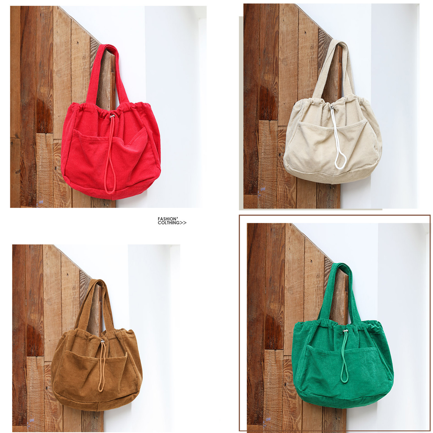 WYCY Corduroy Tote Bag for Women, Large Capacity Corduroy Bag Work Drawstring Bags with Inner Pocket Office Tote Handbag