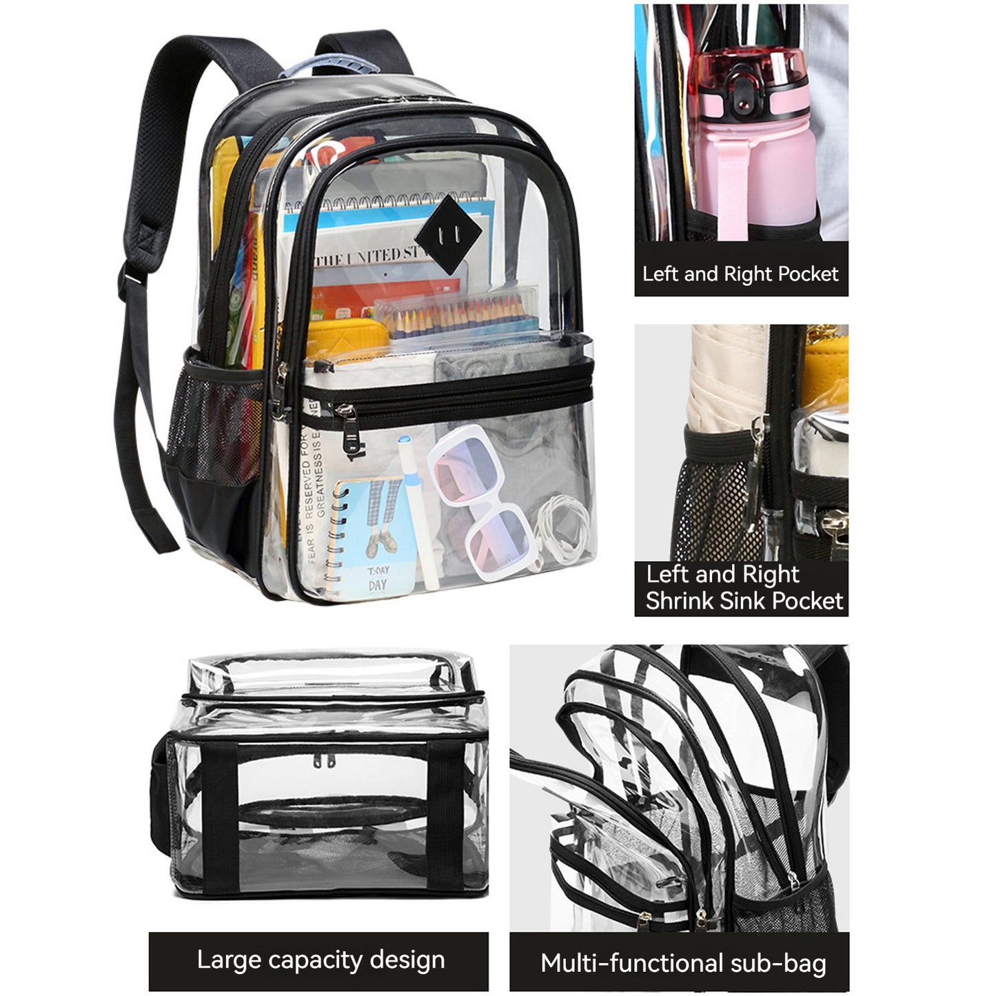 KEBEIXUAN Clear Backpack Heavy Duty PVC Transparent Unisex