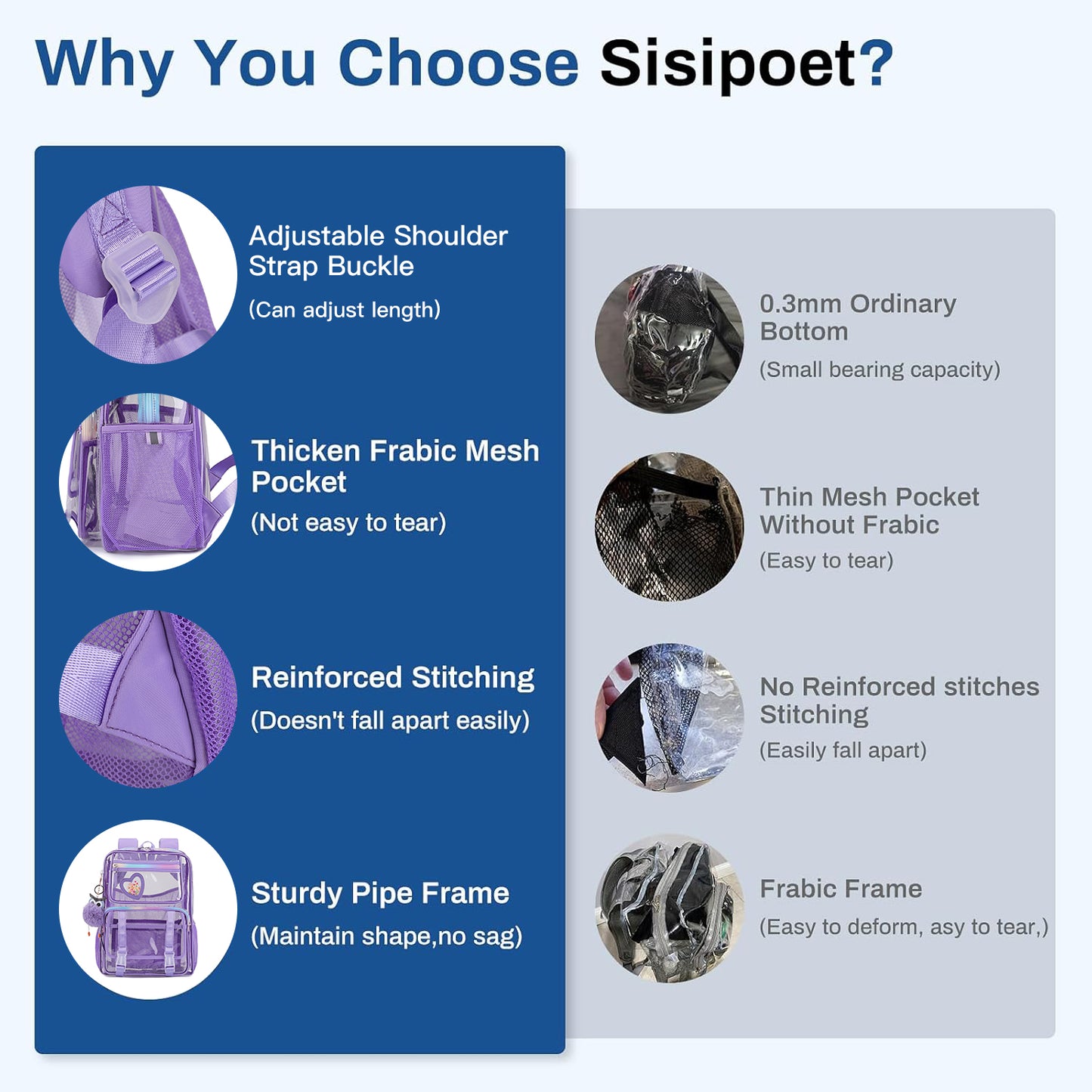 KEBEIXUAN Clear Backpack Set – Heavy-Duty Transparent Bookbag with Matching Pencil Case for Students, Teens & College | Large Purple See-Through School Bag