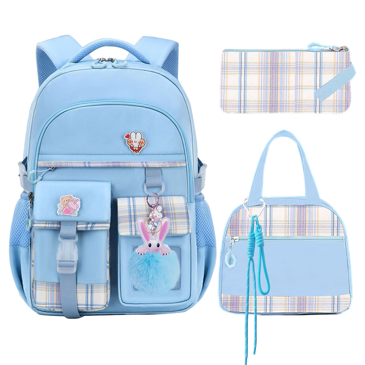 KEBEIXUAN 3-Piece School Bag Set for Girls – Kawaii Backpack with Lunch Bag & Pencil Case for Ages 6–15
