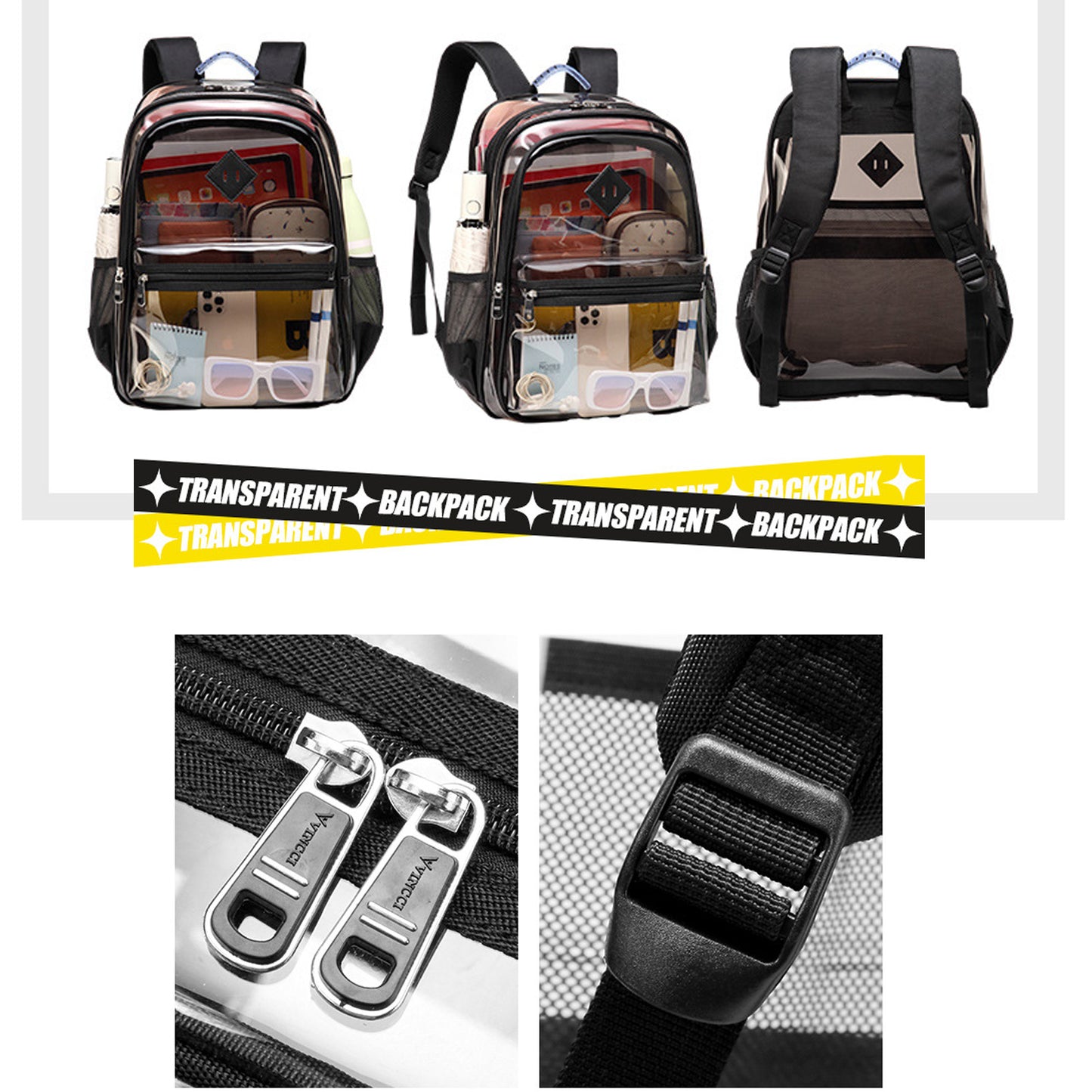 KEBEIXUAN Clear Backpack Heavy Duty PVC Transparent Unisex