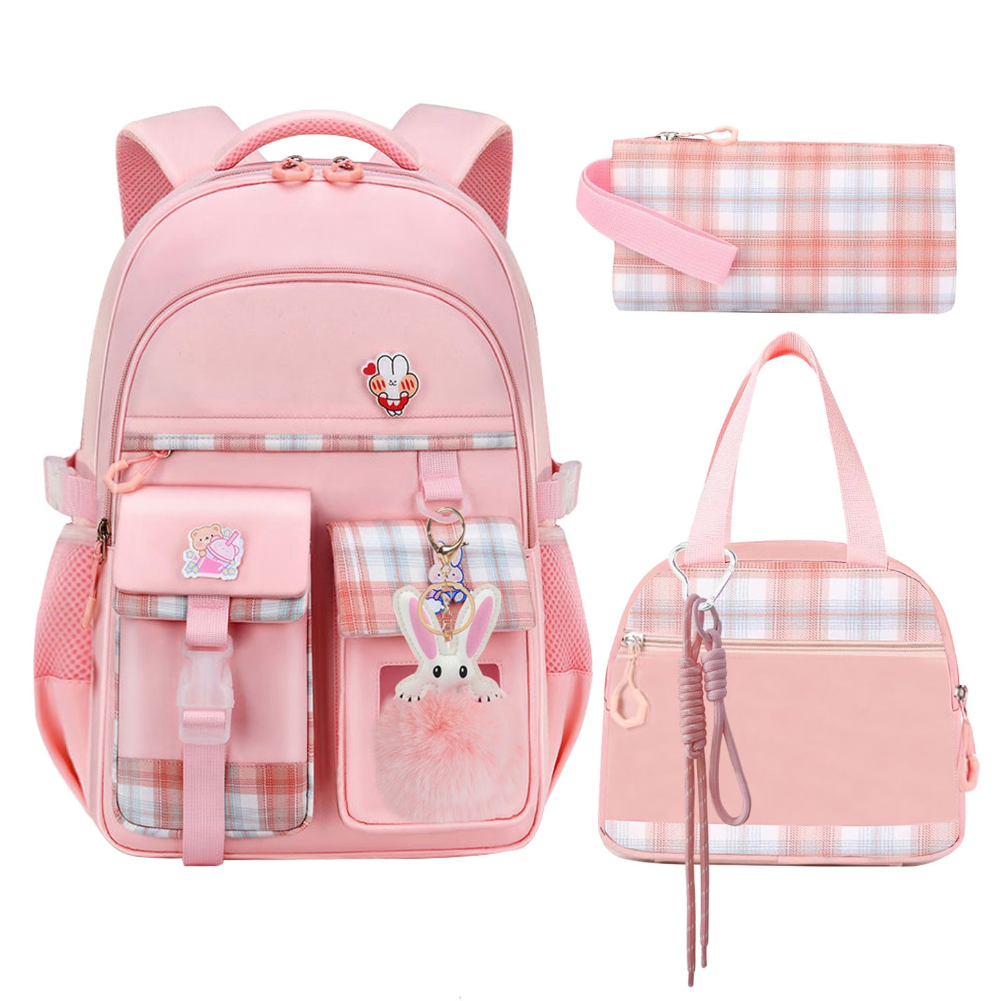 KEBEIXUAN 3-Piece School Bag Set for Girls – Kawaii Backpack with Lunch Bag & Pencil Case for Ages 6–15