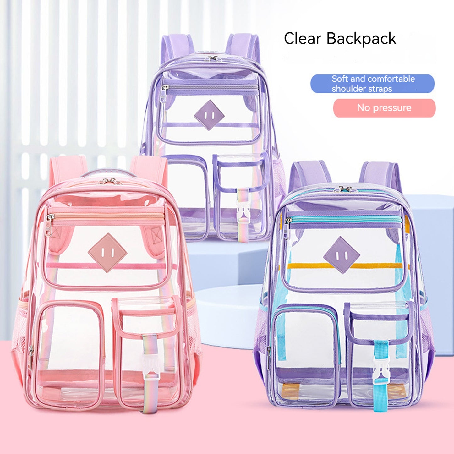 KEBEIXUAN Clear Backpack Heavy Duty PVC See-Through Bag