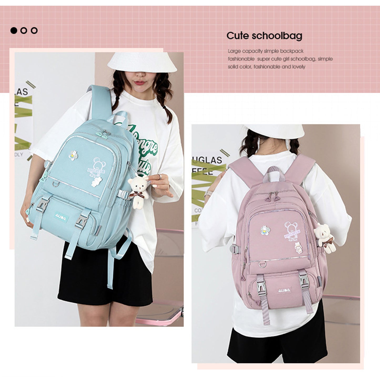 KEBEIXUAN Girls Backpacks Bear Bookbags Elementary Middle School Laptop Compartment