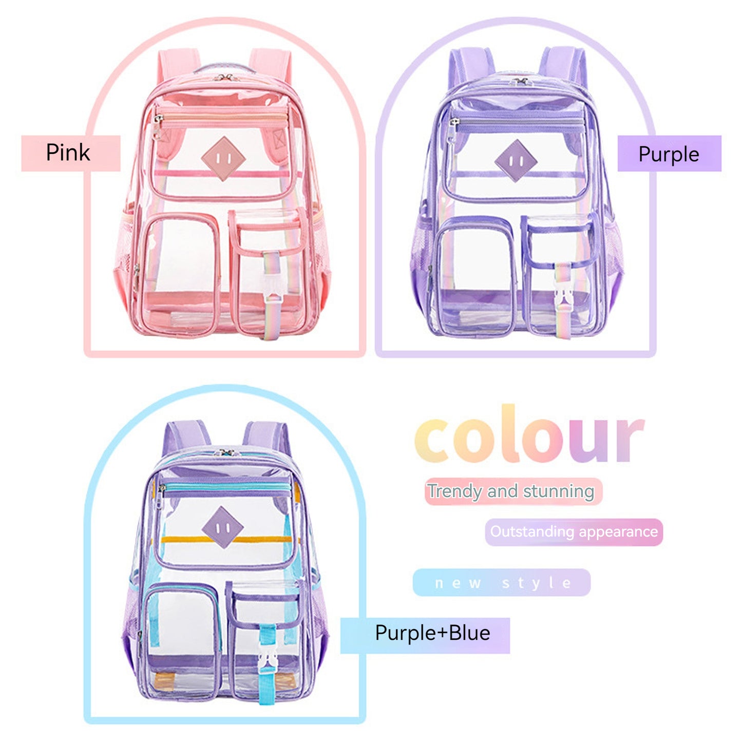 KEBEIXUAN Clear Backpack Heavy Duty PVC See-Through Bag