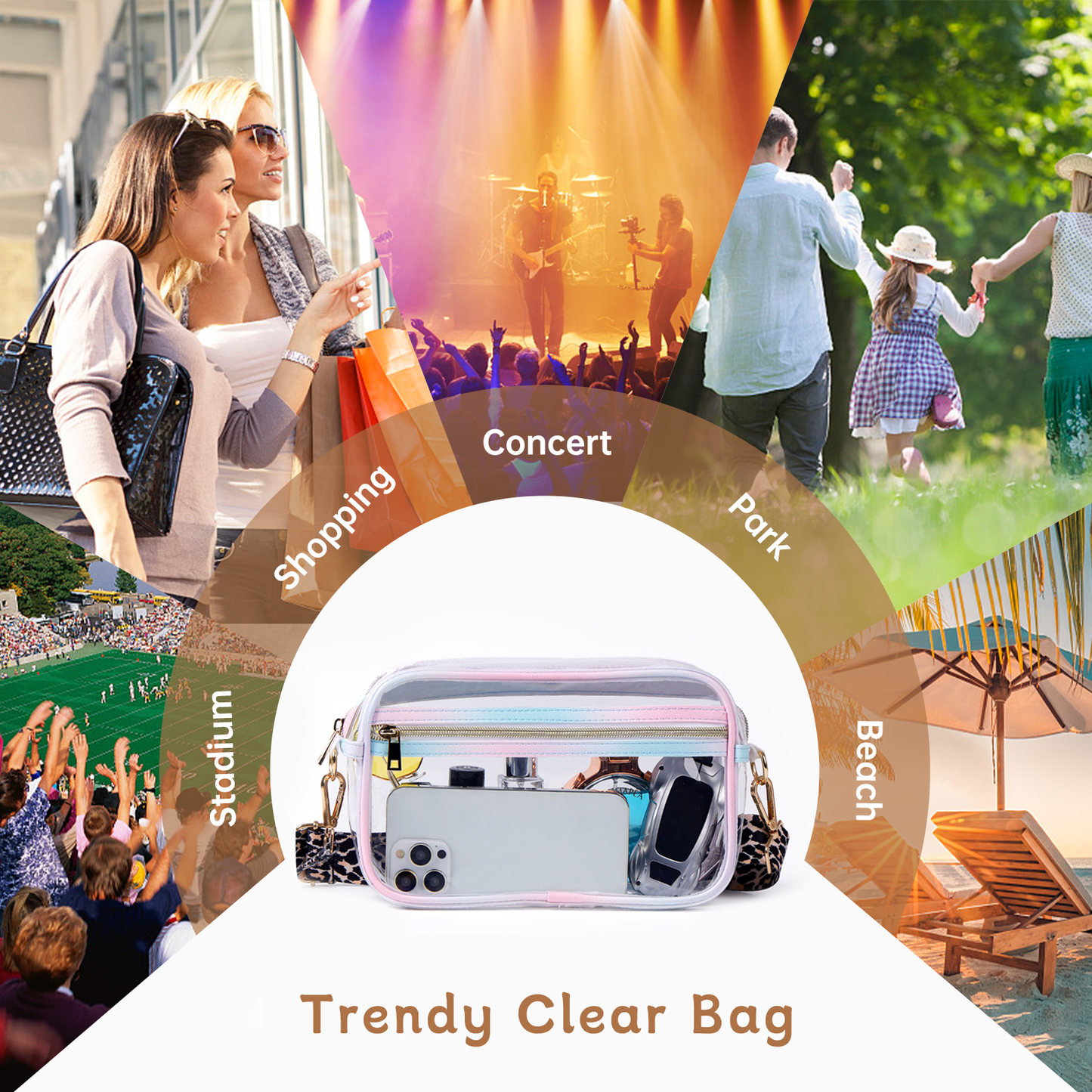 KEBEIXUAN Stadium-Approved Clear Bag – Chic Transparent Crossbody Purse for Women at Concerts & Sports Days