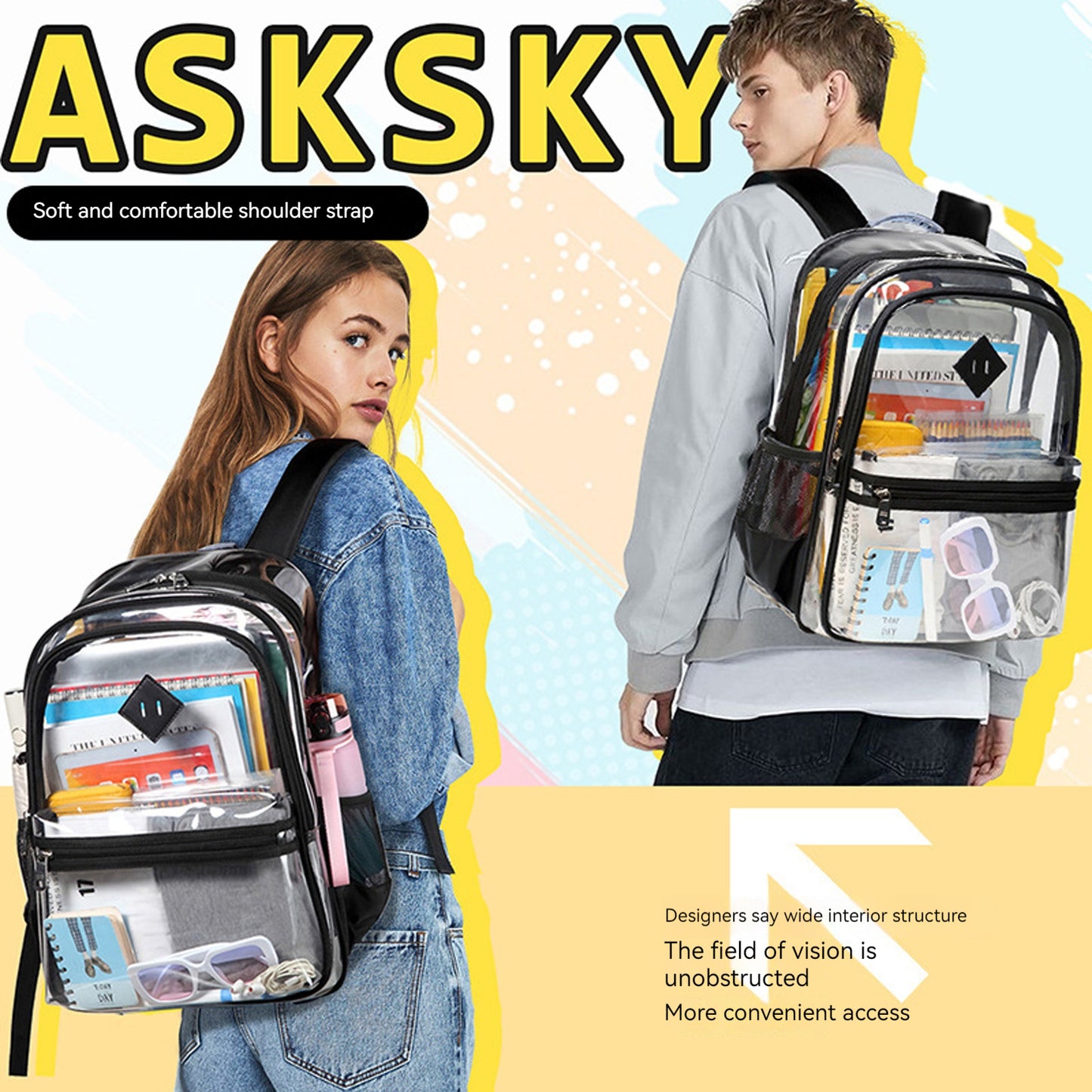 KEBEIXUAN Clear Backpack Heavy Duty PVC Transparent Unisex