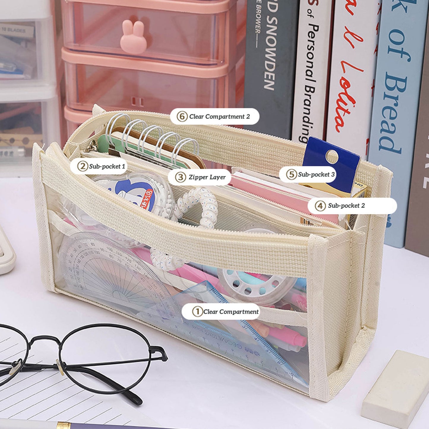 KEBEIXUAN Clear Backpack Set – Heavy-Duty Transparent Bookbag with Matching Pencil Case for Students, Teens & College | Large Purple See-Through School Bag