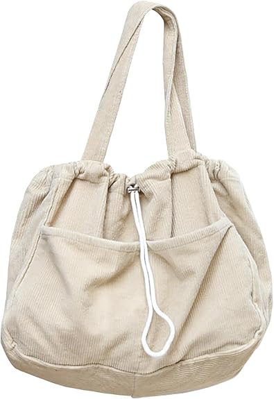 WYCY Corduroy Tote Bag for Women, Large Capacity Corduroy Bag Work Drawstring Bags with Inner Pocket Office Tote Handbag