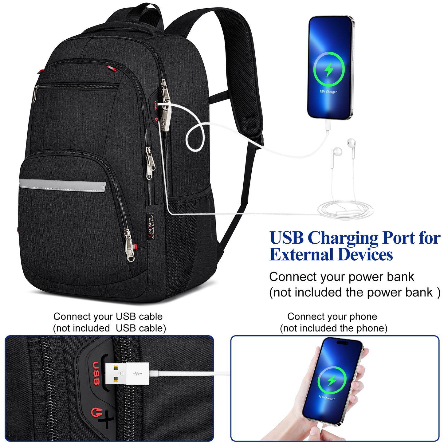 KEBEIXUAN Backpacks for Men Laptop Travel Backpack Anti Theft College School Computer Bag Large Backpack for Men Fits 17 Inch Laptop