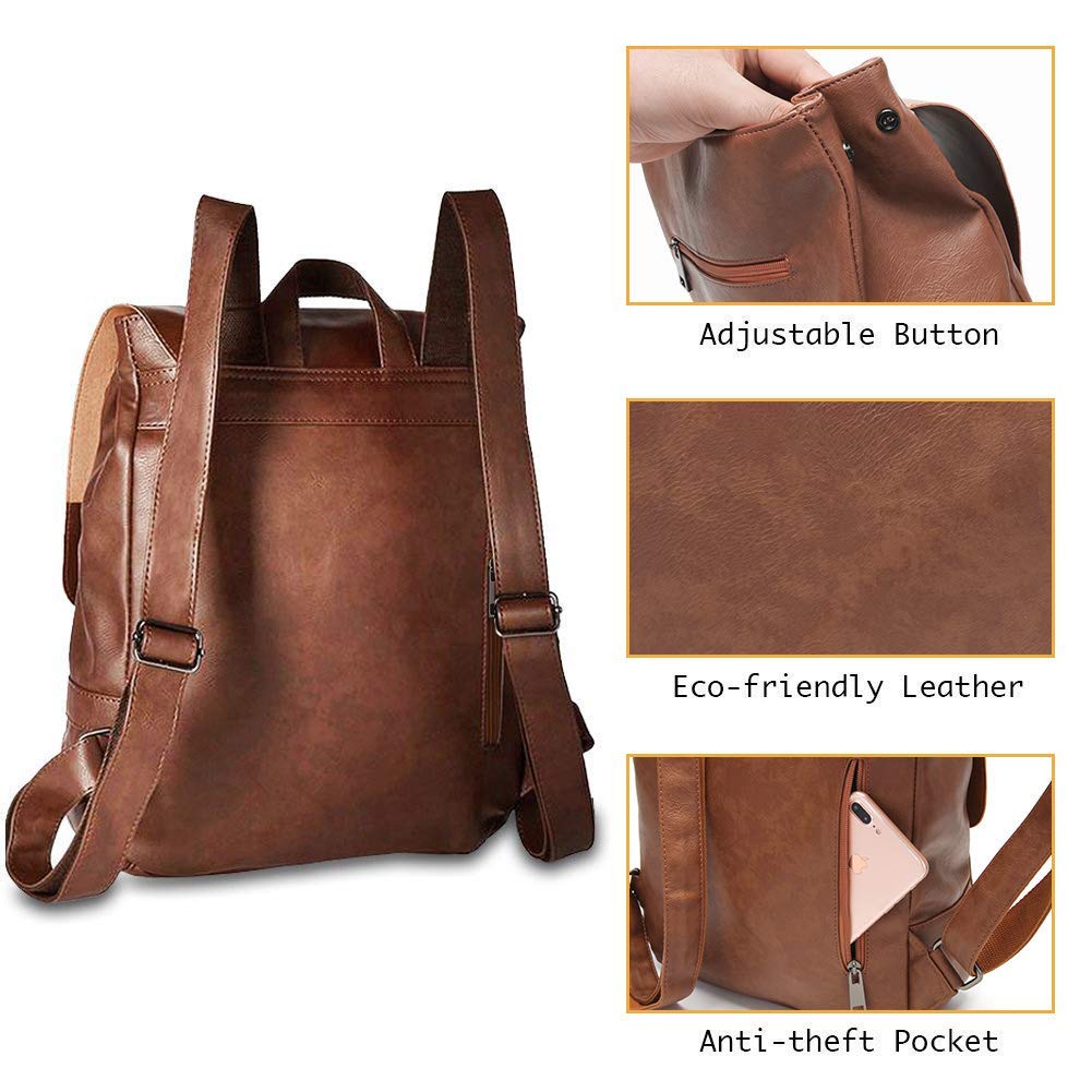 kebeixuan vegan leather backpacks vintage laptop bookbag
