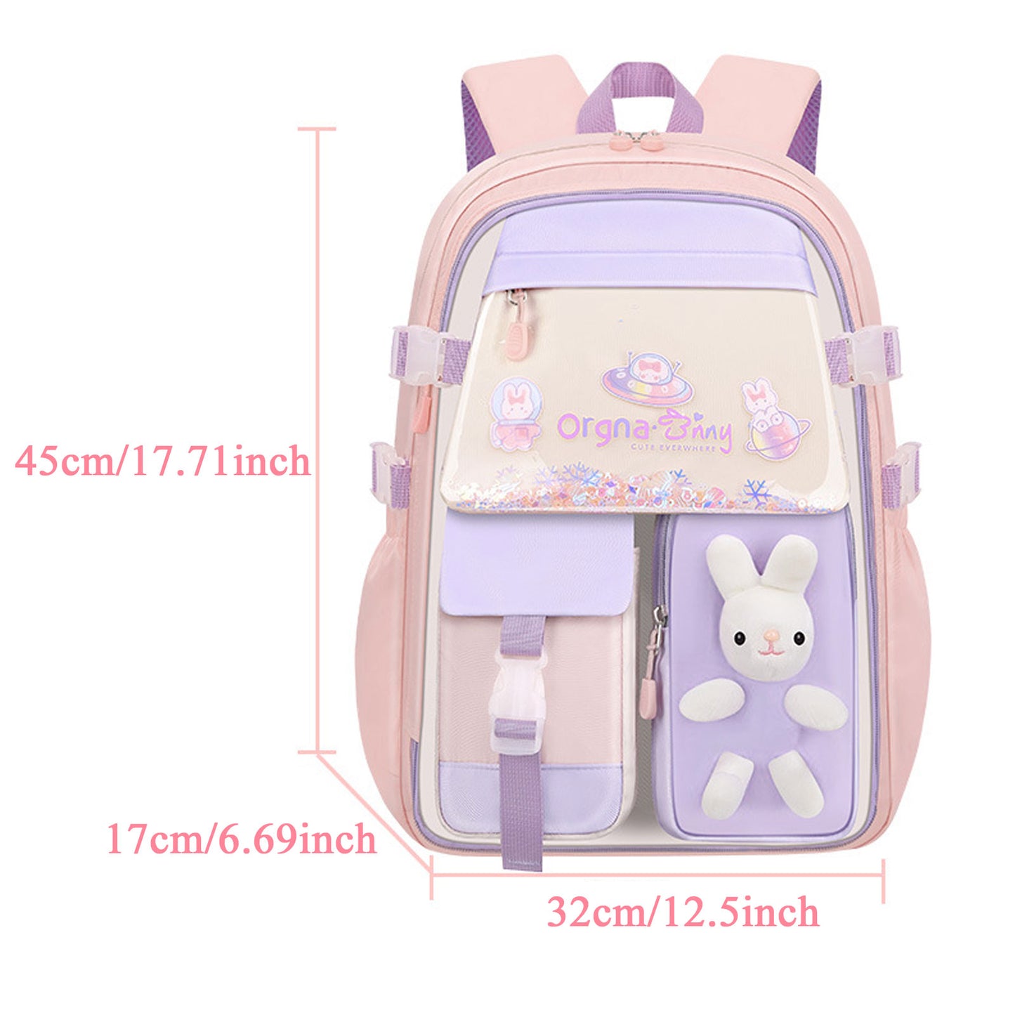 KEBEIXUAN 3-Piece Kawaii School Backpack Set for Girls – Cute Quicksand Style Bag with Lunch Bag & Pencil Case, Large Capacity