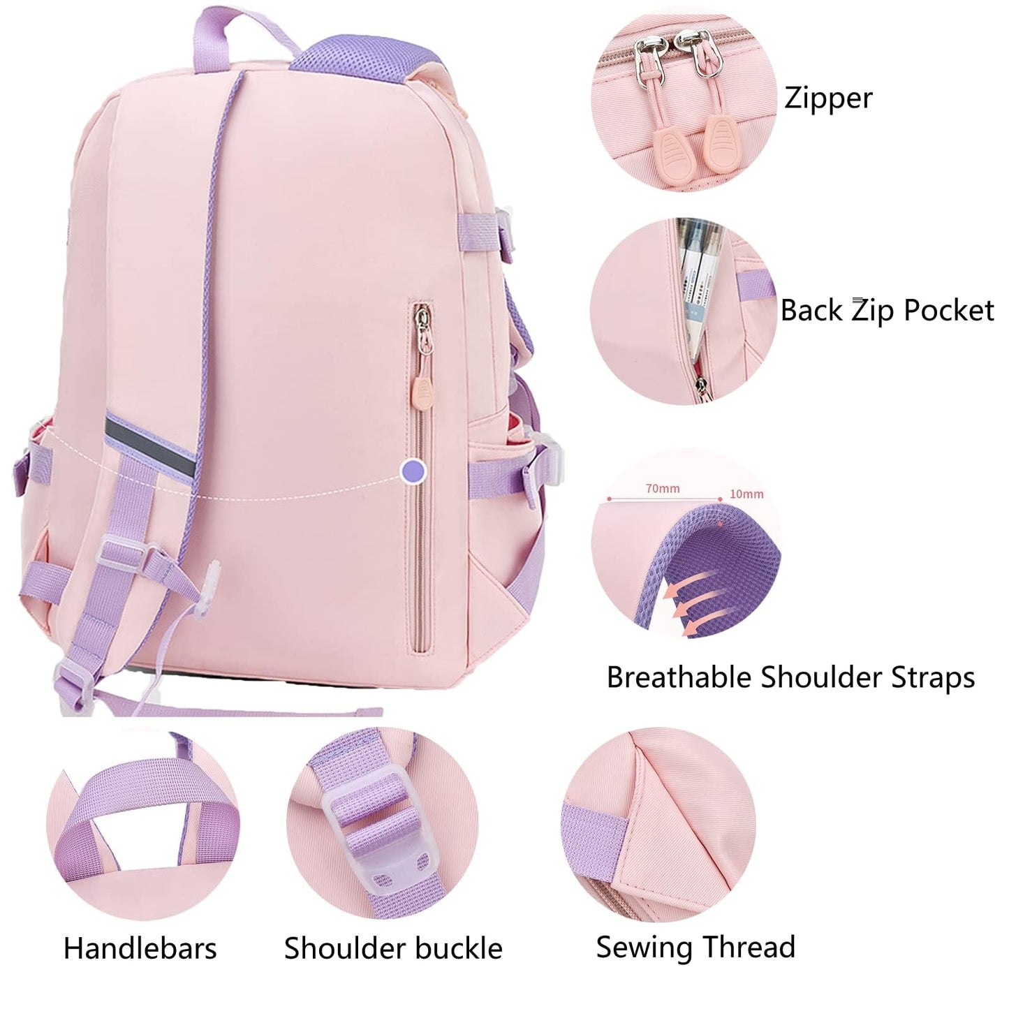 KEBEIXUAN 3-Piece Kawaii School Backpack Set for Girls – Cute Quicksand Style Bag with Lunch Bag & Pencil Case, Large Capacity
