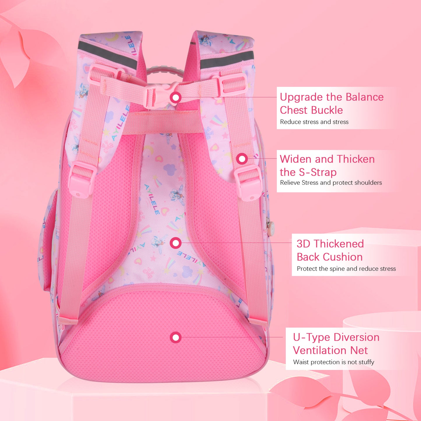 KEBEIXUAN Cute Girls Backpack Schoolbag,Kawaii Rainbow Cartoon Print