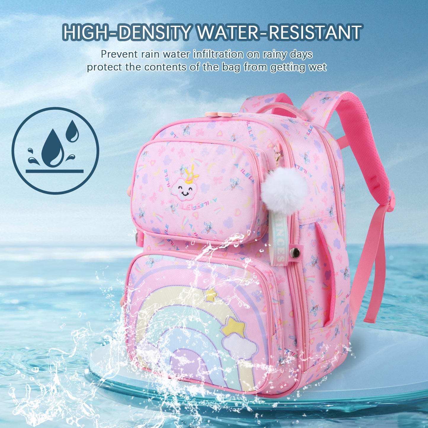 KEBEIXUAN Cute Girls Backpack Schoolbag,Kawaii Rainbow Cartoon Print