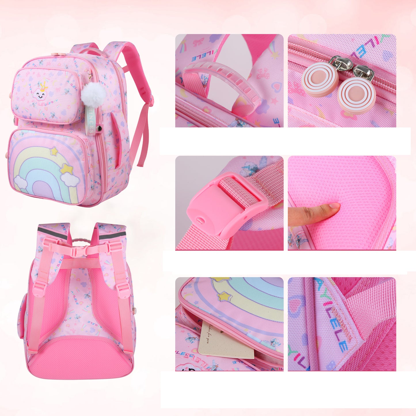 KEBEIXUAN Cute Girls Backpack Schoolbag,Kawaii Rainbow Cartoon Print