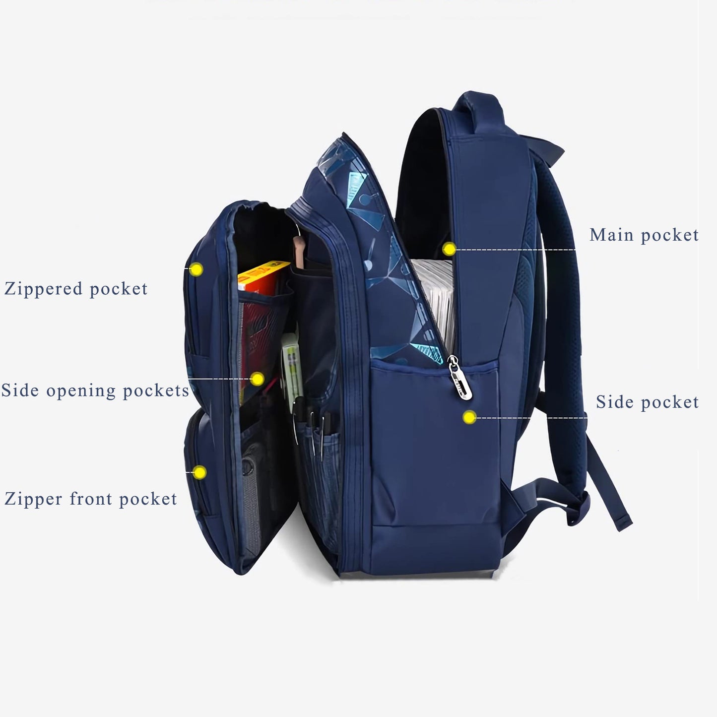 KEBEIXUAN Side Open School Bags, Boys Reflective Backpack