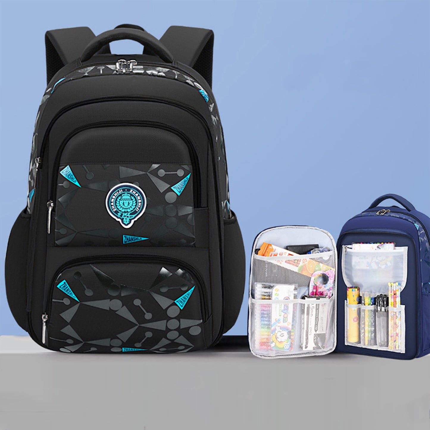 KEBEIXUAN Side Open School Bags, Boys Reflective Backpack