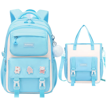 KEBEIXUAN 2pc Backpacks for Girls School Fur Balls and Badges