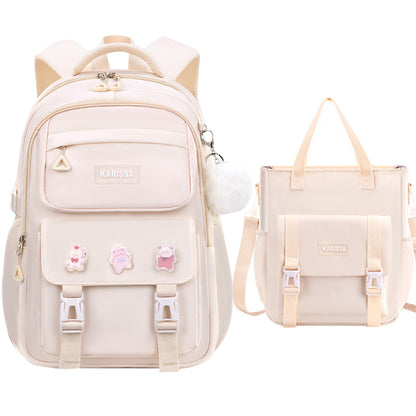 KEBEIXUAN 2pc Backpacks for Girls School Fur Balls and Badges