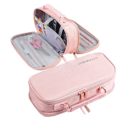 KEBEIXUAN Large Capacity Canvas Pencil Case - Durable Black Zippered Pen Organizer with Multiple Compartments