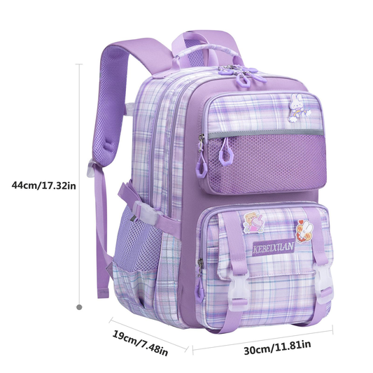 KEBEIXUAN Cute Backpack Set for Girls Age 6-12 - Large Capacity School Bookbag with Multi-Pockets + Matching Tote Bag (Pink/Purple)