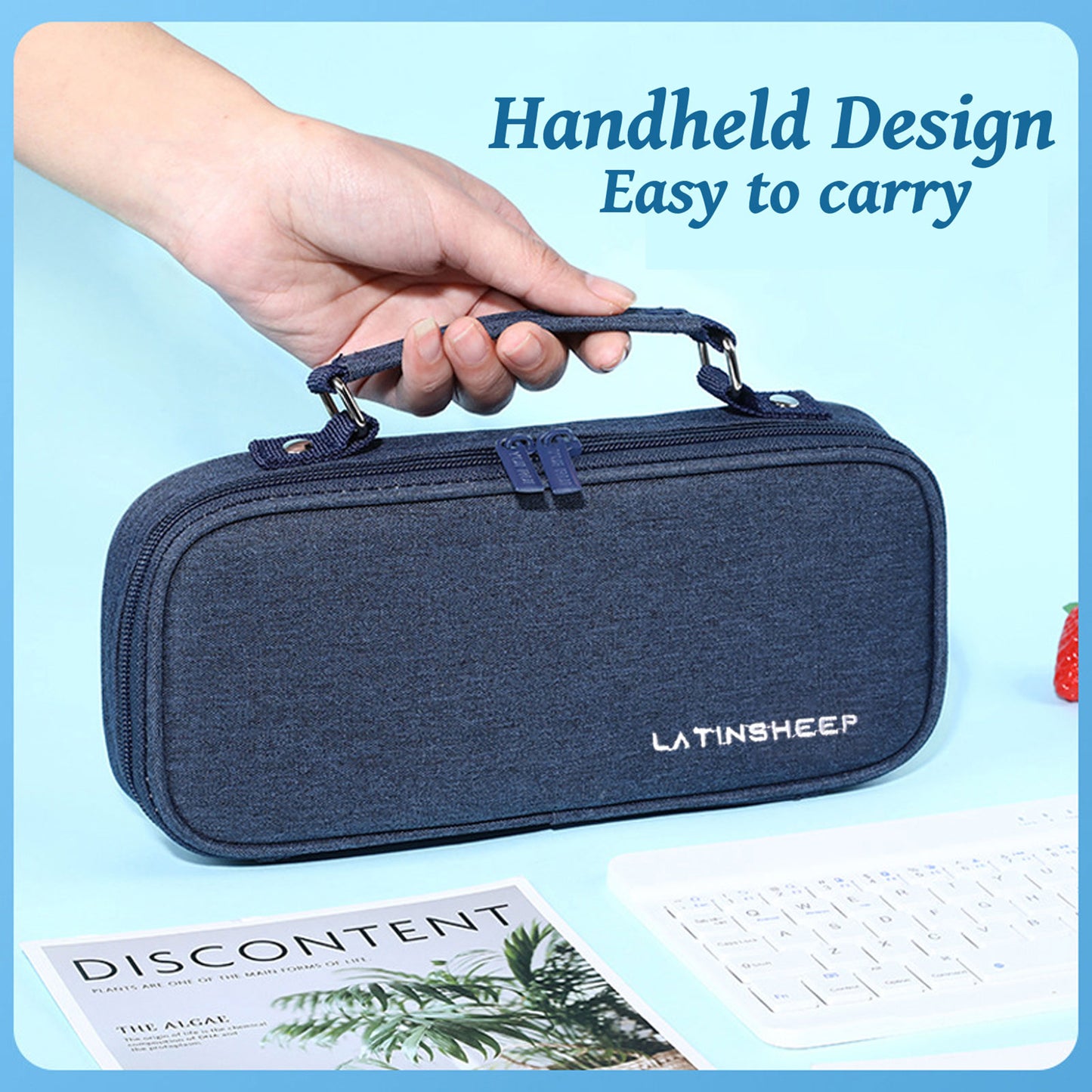 KEBEIXUAN Large Capacity Canvas Pencil Case - Durable Black Zippered Pen Organizer with Multiple Compartments