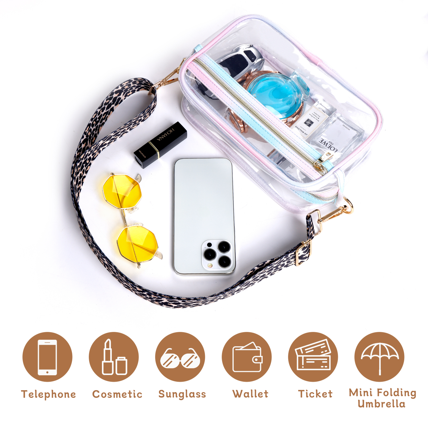 KEBEIXUAN Stadium-Approved Clear Bag – Chic Transparent Crossbody Purse for Women at Concerts & Sports Days