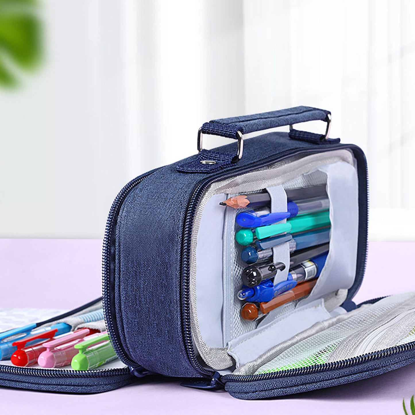 KEBEIXUAN Large Capacity Canvas Pencil Case - Durable Black Zippered Pen Organizer with Multiple Compartments