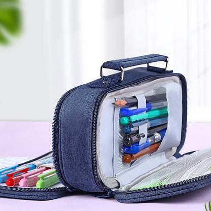 KEBEIXUAN Large Capacity Canvas Pencil Case - Durable Black Zippered Pen Organizer with Multiple Compartments