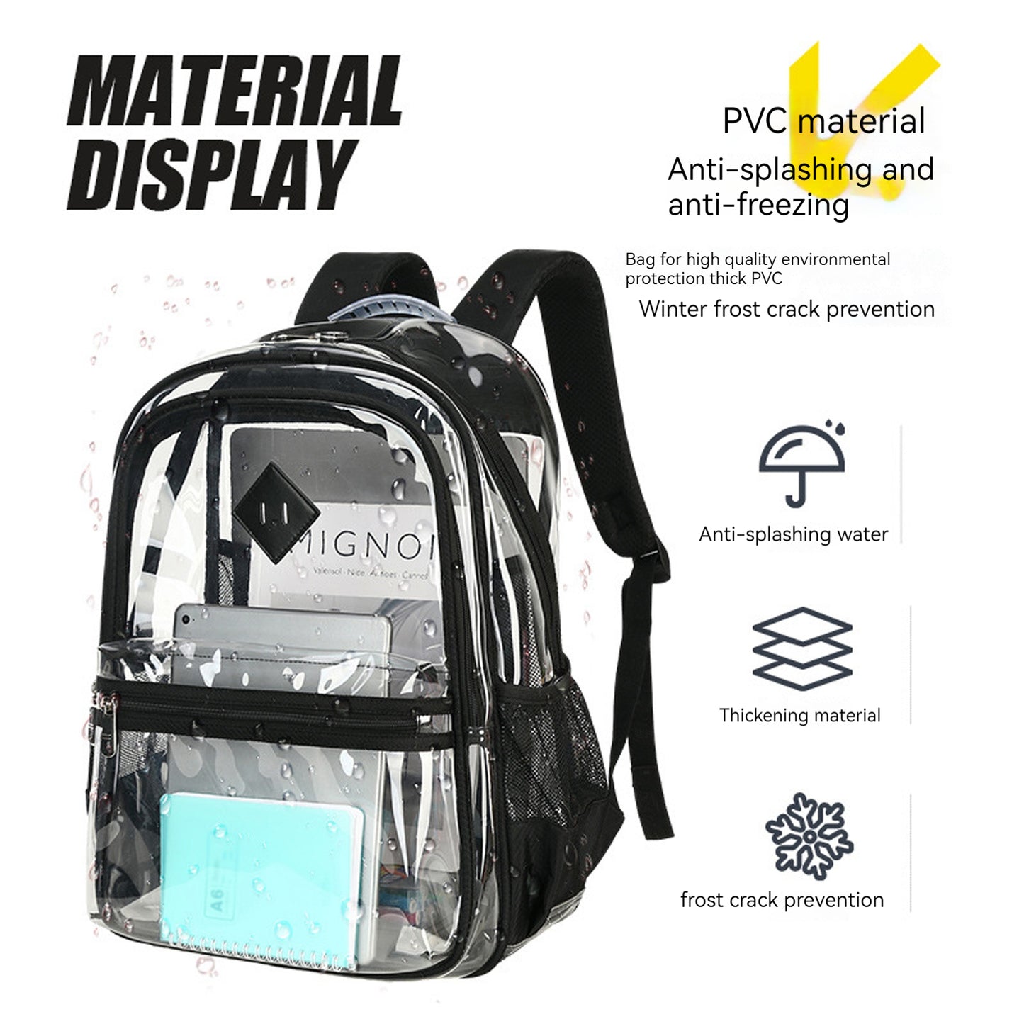 KEBEIXUAN Clear Backpack Heavy Duty PVC Transparent Unisex