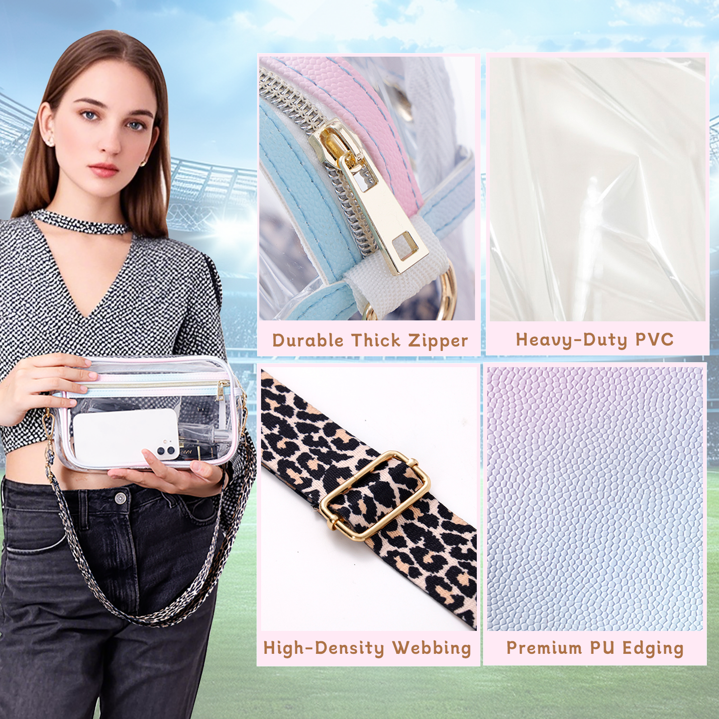 KEBEIXUAN Stadium-Approved Clear Bag – Chic Transparent Crossbody Purse for Women at Concerts & Sports Days