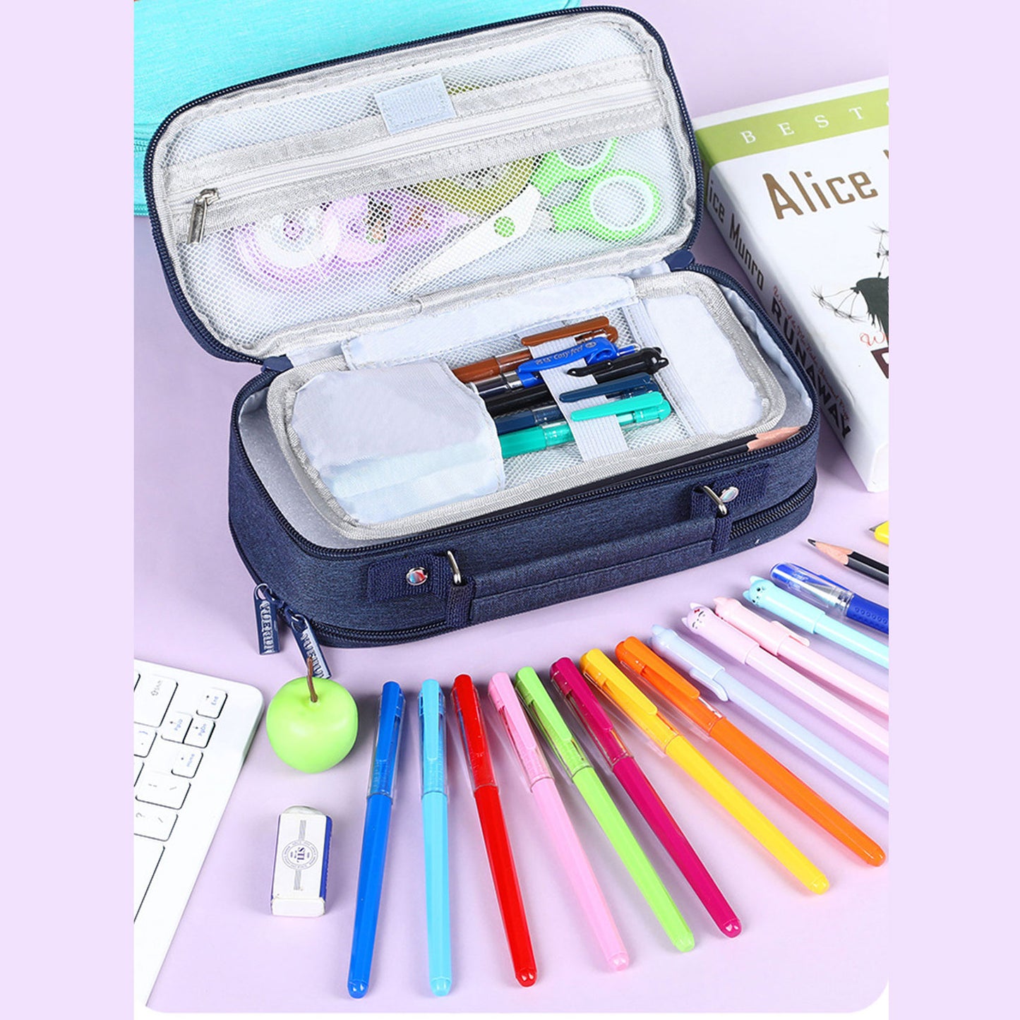 KEBEIXUAN Large Capacity Canvas Pencil Case - Durable Black Zippered Pen Organizer with Multiple Compartments