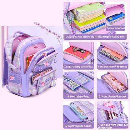 KEBEIXUAN Kids Backpack Set for Girls - Large School Bookbag with Compartments + Matching Lunch Bag & Pencil Case