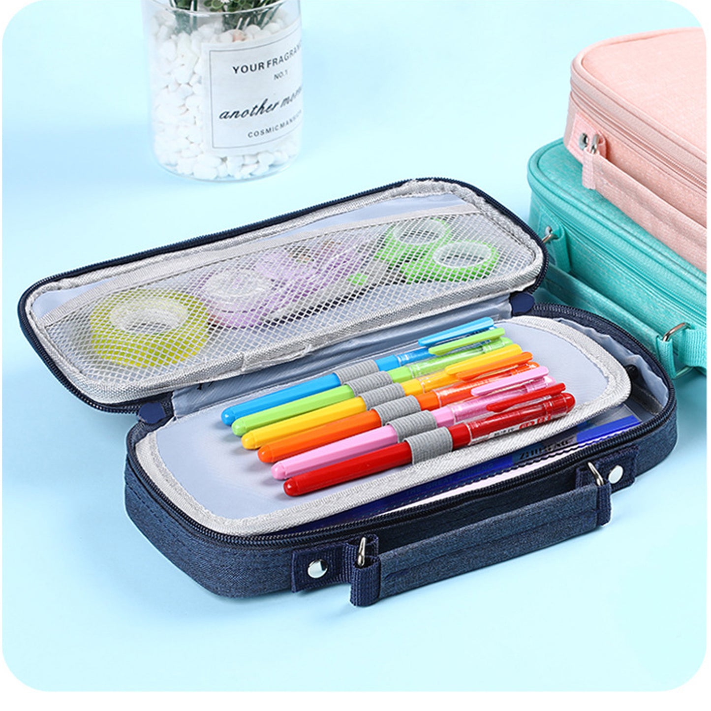 KEBEIXUAN Large Capacity Canvas Pencil Case - Durable Black Zippered Pen Organizer with Multiple Compartments