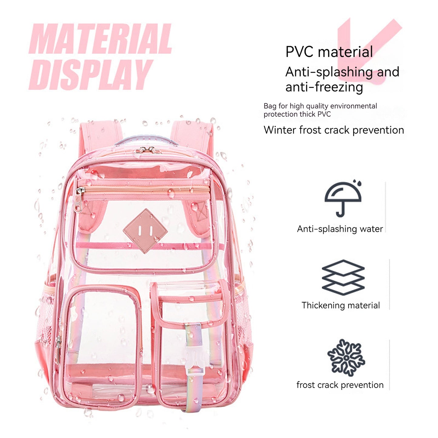 KEBEIXUAN Clear Backpack Heavy Duty PVC See-Through Bag