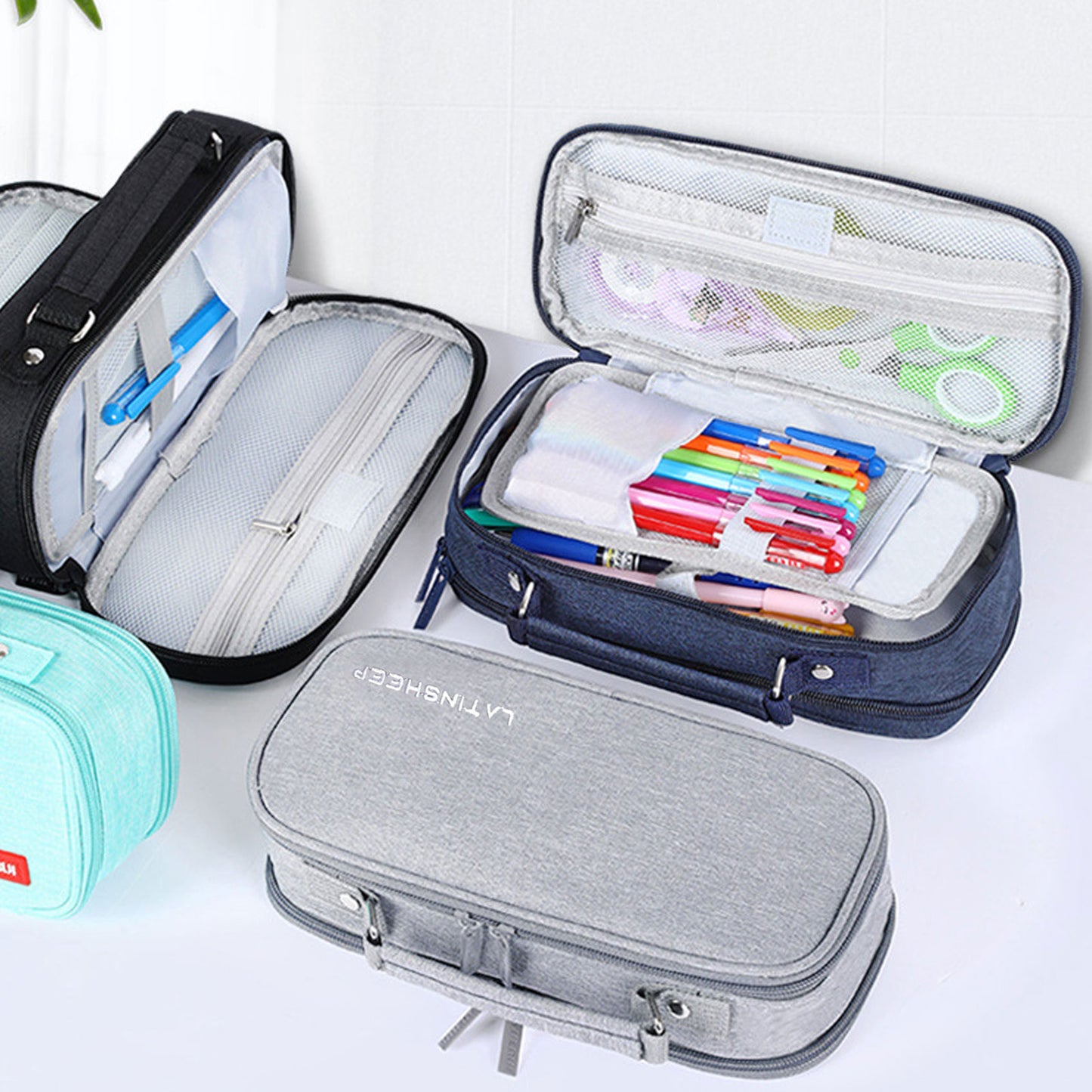 KEBEIXUAN Large Capacity Canvas Pencil Case - Durable Black Zippered Pen Organizer with Multiple Compartments