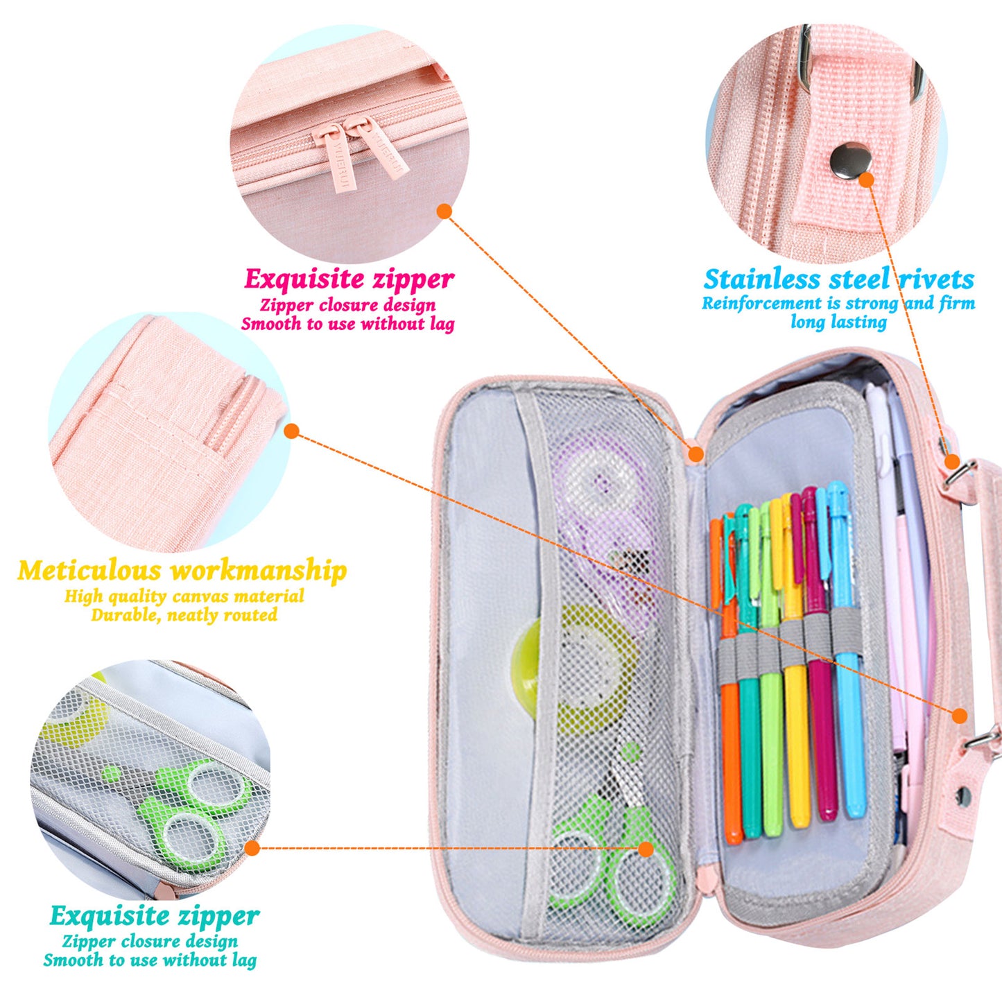 KEBEIXUAN Large Capacity Canvas Pencil Case - Durable Black Zippered Pen Organizer with Multiple Compartments