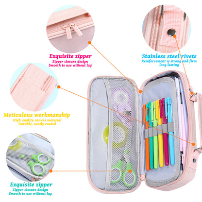 KEBEIXUAN Large Capacity Canvas Pencil Case - Durable Black Zippered Pen Organizer with Multiple Compartments