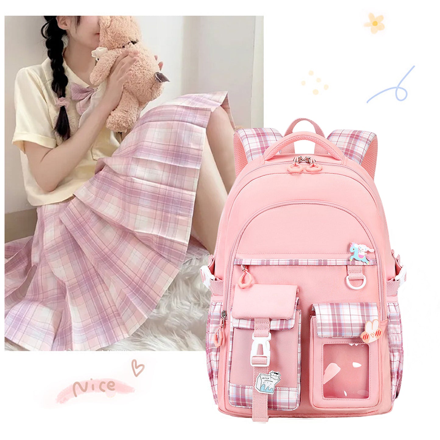 KEBEIXUAN Backpacks for Girls Kids Kawaii School Bag Bookbag