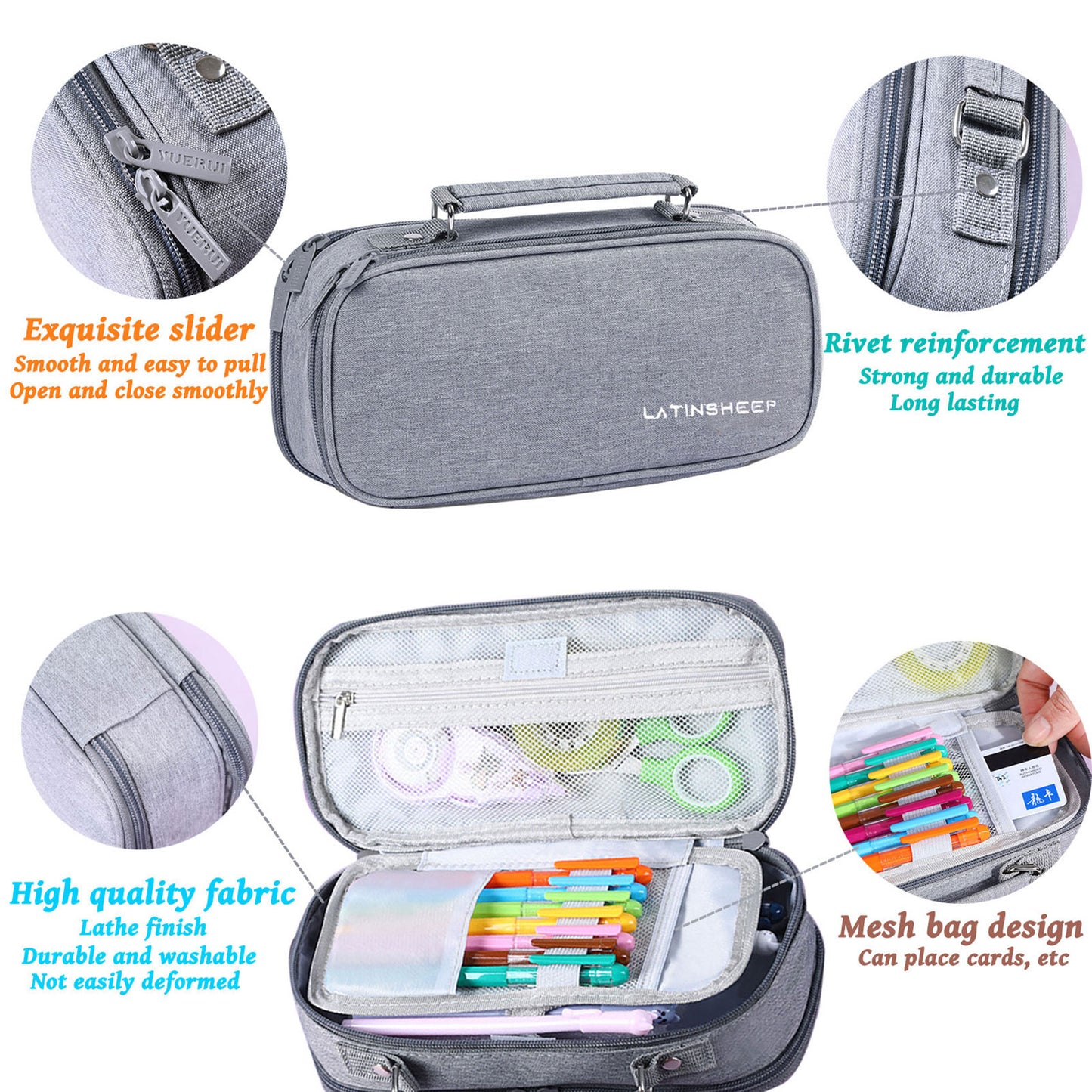 KEBEIXUAN Large Capacity Canvas Pencil Case - Durable Black Zippered Pen Organizer with Multiple Compartments