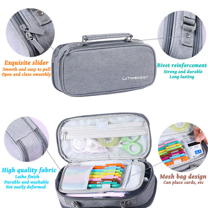 KEBEIXUAN Large Capacity Canvas Pencil Case - Durable Black Zippered Pen Organizer with Multiple Compartments